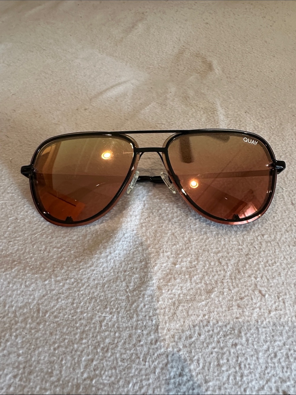 Orange Mirrored Lens Black Frame Aviator Sunglasses